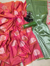 Peach color soft lichi silk saree with zari woven work