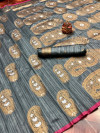 Gray color soft banarasi silk saree with meenakari design & golden zari weaving work