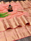 Peach color pure cotton saree with designer weaving border