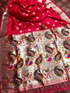 Gajari color paithani silk saree with contrast minakari work