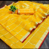 Yellow color doriya cotton saree with checks pattern