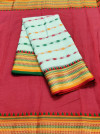 Sea green color drape kota doriya saree with jacquard border & thread butti