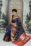Navy blue color kanchipuram handloom weaving silk saree with zari woven work