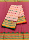 Peach color drape kota doriya saree with jacquard border & thread butti