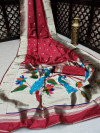 Pink color banarasi soft silk paithani saree with zari border
