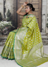 Green color lichi silk saree with silver zari work