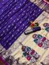 Violet color soft banarasi silk saree golden zari work