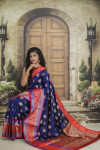 Navy blue color kanchipuram handloom weaving silk saree with zari work