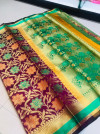 Magenta color banarasi patola saree with contrast zari weaving pallu