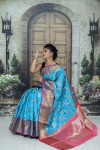 Firoji color kanchipuram handloom weaving silk saree with zari woven work