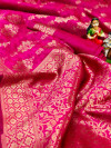 Pink color soft banarasi silk saree with golden zari and jacquard weaving work
