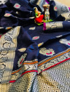Navy blue color soft banarasi silk saree with silver zari weaving work