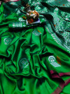 Green color lichi silk saree with minakari & silver weaving work