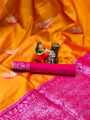 Yellow color lichi silk two tone saree with meenakari & silver zari weaving work