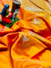 Yellow color soft lichi silk saree with attractive gold and silver zari weaving work