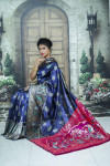 Navy blue color soft paithani silk saree with weaving rich pallu