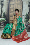 Green color kanchipuram handloom weaving silk saree with zari woven work
