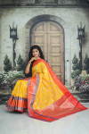 Yellow color kanchipuram handloom weaving silk saree with zari work