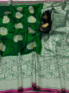 Green color banarasi silk saree with jacquard weaving rich pallu