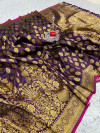 Magenta color soft silk saree with golden zari work