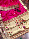 Rani pink color paithani silk saree with full stitching pallu & border