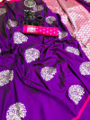 Purple color soft lichi silk saree with zari woven work