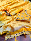Yellow color banarasi soft cotton silk saree with golden border