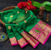 Green color soft lichi silk saree with rich pallu