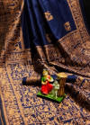 Navy blue color pure bhagalpuri silk saree with attractive thread work