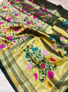 Dark green color pure kanchipuram silk saree with zari weaving work