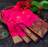 Pink color soft lichi silk saree with rich pallu