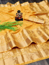 Yellow color pure cotton saree with designer weaving border