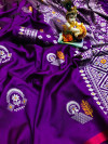 Purple color lichi silk saree with minakari & silver weaving work