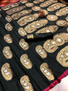 Black color soft banarasi silk saree with meenakari design & golden zari weaving work