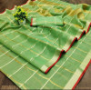 Parrot green color doriya cotton saree with checks pattern