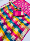 Mutli color banarasi silk saree with golden zari weaving work
