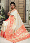 White color Soft & Pure Banarasi silk saree With Rich Weaving Pallu