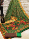 Green color soft cotton kalamkari print saree with mirror work