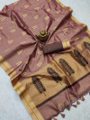 Coffee color matalic linen saree with zari weaving border & gorgeous pallu