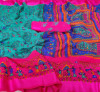 Firoji color  silk saree with kalamkari print
