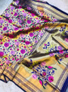 Purple color pure kanchipuram silk saree with zari weaving work