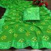 Green color georgette bandhani saree with border work