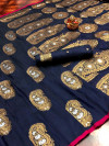 Navy blue color soft banarasi silk saree with meenakari design & golden zari weaving work