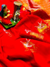 Red color soft lichi silk saree with attractive gold and silver zari weaving work