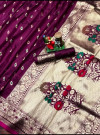 Magenta color soft banarasi silk saree golden zari work