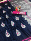 Navy blue color lichi silk saree with zari work