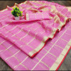 Pink color doriya cotton saree with checks pattern