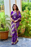 Violet color pure bandhej silk saree with zari weaving border
