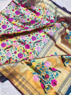 Firoji color pure kanchipuram silk saree with zari weaving work