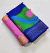 Blue color handloom linen saree with digital printed work